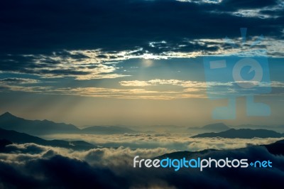 Seoraksan Mountains Is Covered By Morning Fog And Sunrise In Seoul,korea Stock Photo