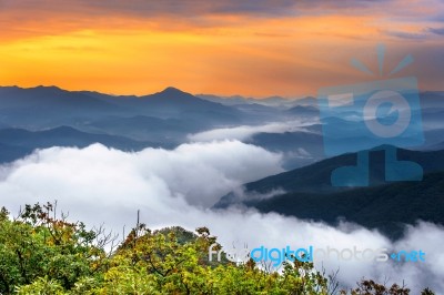 Seoraksan Mountains Is Covered By Morning Fog And Sunrise In Seoul,korea Stock Photo