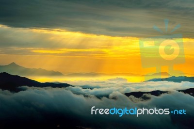 Seoraksan Mountains Is Covered By Morning Fog And Sunrise In Seoul,korea Stock Photo