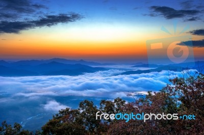 Seoraksan Mountains Is Covered By Morning Fog And Sunrise In Seoul,korea Stock Photo