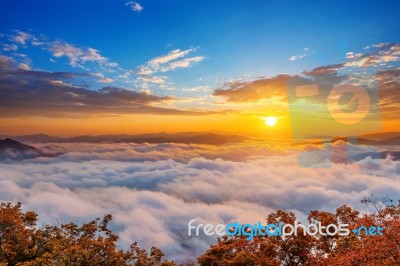 Seoraksan Mountains Is Covered By Morning Fog And Sunrise In Seoul,korea Stock Photo