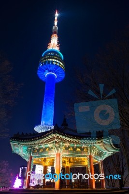 Seoul - December 18 : N Seoul Tower December 18,2014 In Seoul,kr.it Marks The Highest Point In Seoul Stock Photo