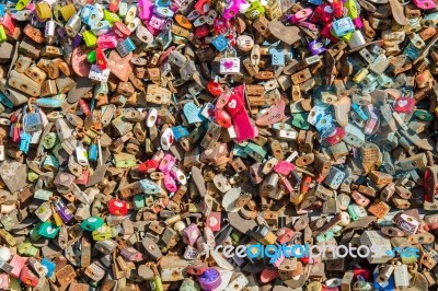 Seoul - February 1 : Love Padlocks At N Seoul Tower Or Locks Of Love Is A Custom In Some Cultures Which Symbolize Their Love Will Be Locked Forever At Seoul Tower On February 1,2015 In Seoul,south Korea Stock Photo