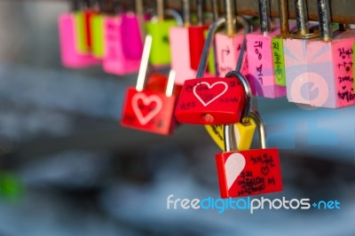 Seoul - February 29 : Love Padlocks At N Seoul Tower Or Locks Of Love Is A Custom In Some Cultures Which Symbolize Their Love Will Be Locked Forever At Seoul Tower On February 29,2016 In Seoul,korea Stock Photo