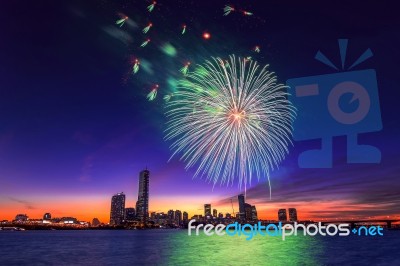 Seoul International Fireworks Festival In Korea Stock Photo