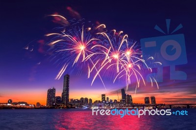 Seoul International Fireworks Festival In Korea Stock Photo