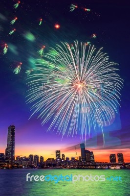 Seoul International Fireworks Festival In Korea Stock Photo