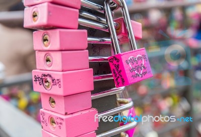 Seoul - March 28 : Love Padlocks At N Seoul Tower Or Locks Of Love Is A Custom In Some Cultures Which Symbolize Their Love Will Be Locked Forever At Seoul Tower On March 28,2015 In Seoul,korea Stock Photo