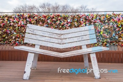 Seoul - March 28 : Love Padlocks At N Seoul Tower Or Locks Of Love Is A Custom In Some Cultures Which Symbolize Their Love Will Be Locked Forever At Seoul Tower On March 28,2015 In Seoul,korea Stock Photo