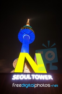 Seoul - March 28 : N Seoul Tower Located On Namsan Mountain In Central Seoul.photo Taken On March 28,2015 In Seoul,south Korea Stock Photo