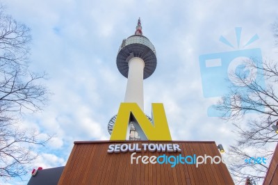 Seoul - March 28 : N Seoul Tower Located On Namsan Mountain In Central Seoul.photo Taken On March 28,2015 In Seoul,south Korea Stock Photo