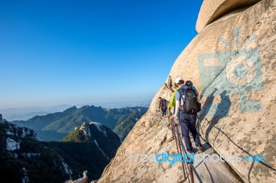 Seoul, South Korea - Sep 27: Climbers And Tourists On Bukhansan Mountain. Photo Taken On Sep 27, 2015 In Seoul, South Korea Stock Photo