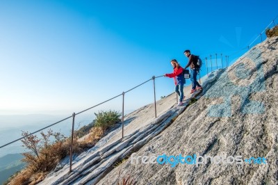 Seoul, South Korea - Sep 27: Climbers And Tourists On Bukhansan Mountain. Photo Taken On Sep 27, 2015 In Seoul, South Korea Stock Photo