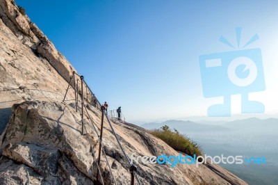 Seoul, South Korea - Sep 27: Climbers And Tourists On Bukhansan Mountain. Photo Taken On Sep 27, 2015 In Seoul, South Korea Stock Photo