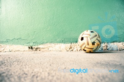 Sepak Takraw Ball On Cement Background,asia Traditional Sport Games Stock Photo