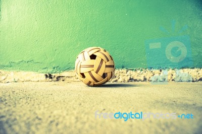 Sepak Takraw Ball On Cement Background,asia Traditional Sport Games Stock Photo