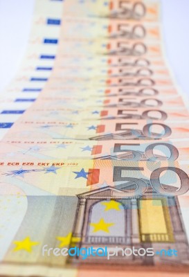 Series 50 Euro Bills Stock Photo