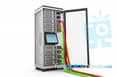 Server Rack With Network Cables Stock Image