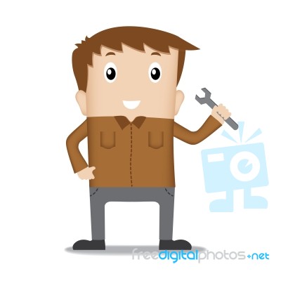 Service Man Holding A Wrench And Smile Stock Image