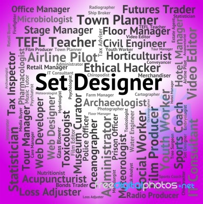 Set Designer Shows Designs Words And Employee Stock Image