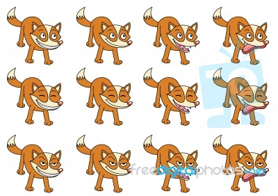 Set Of 12 Cute Cartoon Foxes Illustration Stock Image