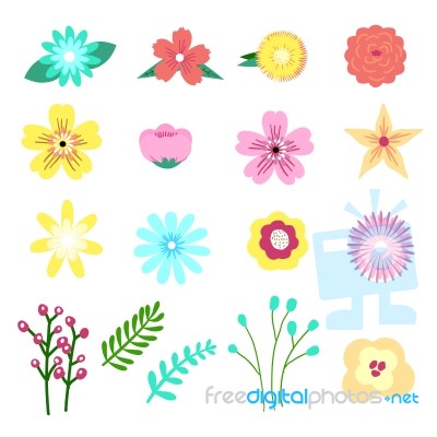 Set Of Adorable Floral, Flower Element In Modern Graphic Style -… Stock Image