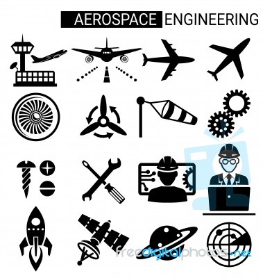 Set Of Aerospace Engineering Icon Design For Airplane Stock Image