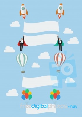 Set Of Balloon Rocket And The Flying Businessman Stock Image