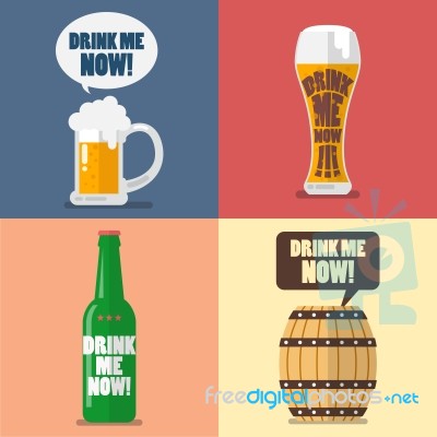 Set Of Beer Icon With Word Drink Me Now Stock Image