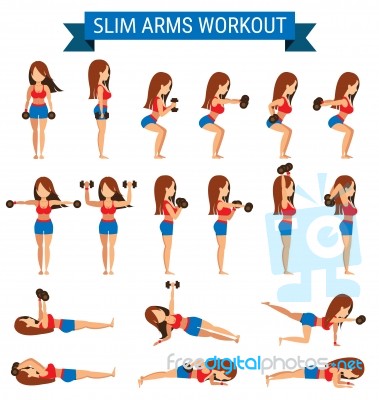 Set Of Cardio Exercise For Slim Arms Workout Or Weight Training Stock Image