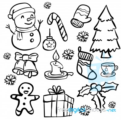 Set Of Christmas Doodle- Hand Drawn Stock Image