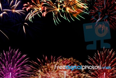 Set Of Colorful Fireworks For Celebration Background Stock Photo