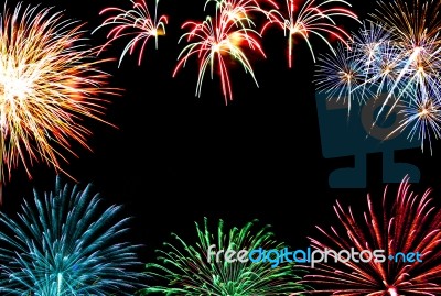 Set Of Colorful Fireworks For Celebration Background Stock Photo