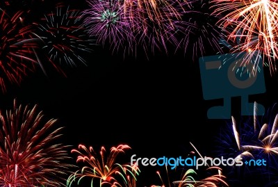 Set Of Colorful Fireworks For Celebration Background Stock Photo