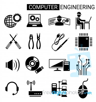 Set Of Computer Engineering Icon Design For Computer Technician Stock Image