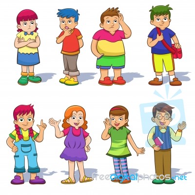 Set Of Cute Cartoon Kids Stock Image