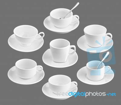 Set Of Different Cup Of Coffee On Black Background Stock Photo