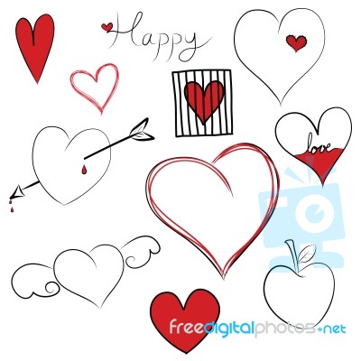 Set Of Doodle Hearts Stock Image