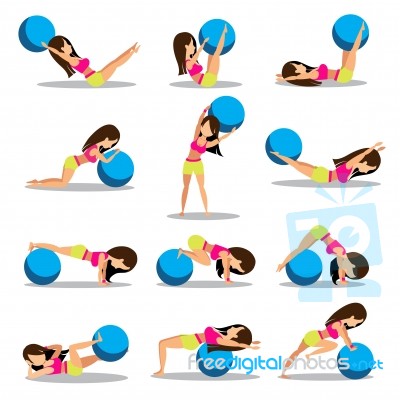 Set Of Exercise Ball Workouts Design Stock Image