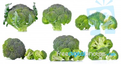 Set Of Fresh Broccoli Isolated On White Background Stock Photo