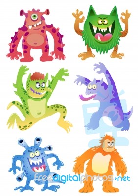 Set Of Funny Cartoon Monsters Stock Image