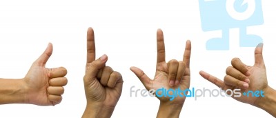 Set Of Gesturing Hands Isolated On White Background Stock Photo