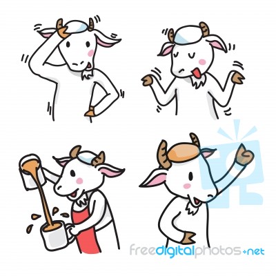 Set Of Goat Cartoon Characters, Group 1 -  Illustration Stock Image