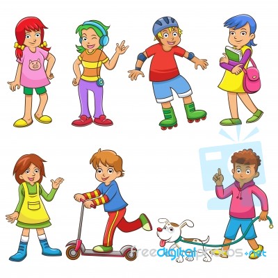 Set Of Happy Cartoon Kids Stock Image