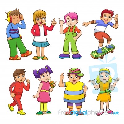 Set Of Happy Cartoon Kids Stock Image