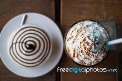 Set Of Iced Coffee And Banoffee Pie Stock Photo