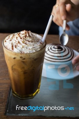 Set Of Iced Coffee And Banoffee Pie Stock Photo