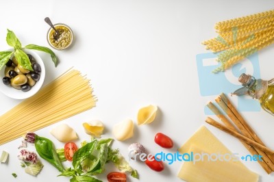 Set Of Italian Food On The White Background Stock Photo