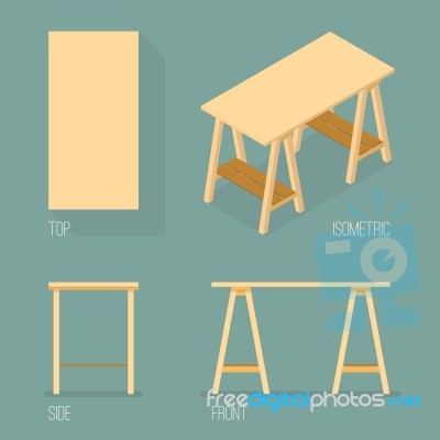 Set Of Modern Office Table Isometric Drawing Stock Image