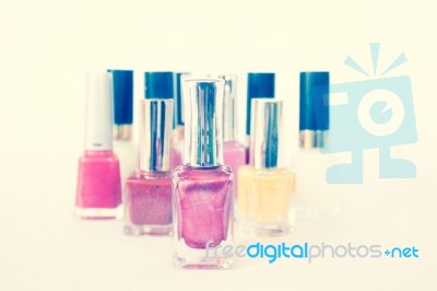 Set Of Nail Polish On Background Stock Photo